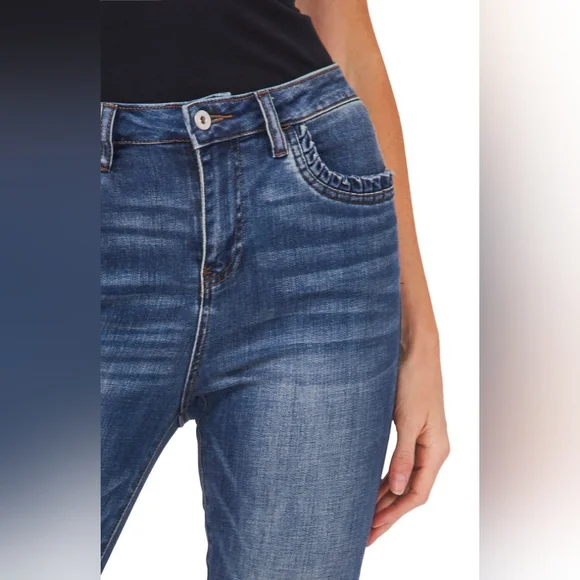 CECE High Waist Frill Pocket Straight Leg Jeans - Picture 3 of 7